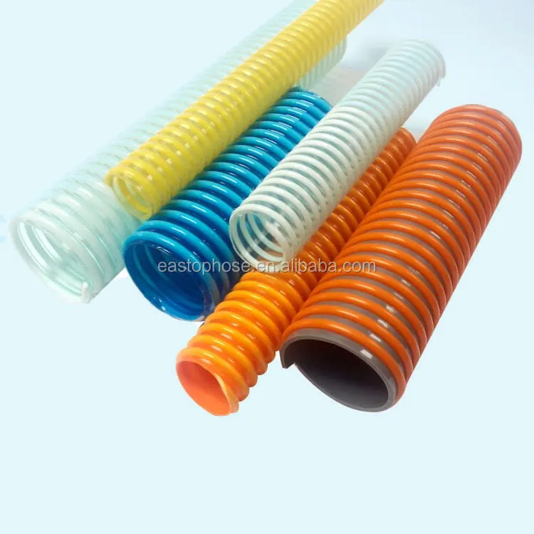 Tubo de manguera de succión de resorte de PVC Flexible de alta resistencia 1 2 3 4 5 6 8 10 12 pulgadas para aceite de vacío de minería de agua de fuego