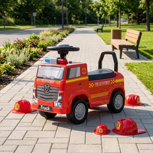 Voiture à pousser 2-en-1 pour enfants avec musique, sirène, lumières <span class=keywords><strong>et</strong></span> barrière de sécurité, trotteur pour bébé, <span class=keywords><strong>camion</strong></span> jouet en plastique - Product Image 1