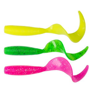 OEM 50-pezzi T-Tail Soft Worm Texas Rig esca con coda filettata in PVC esca finta con esca a testa di piombo per mandarino pesce persico - Product Image 1