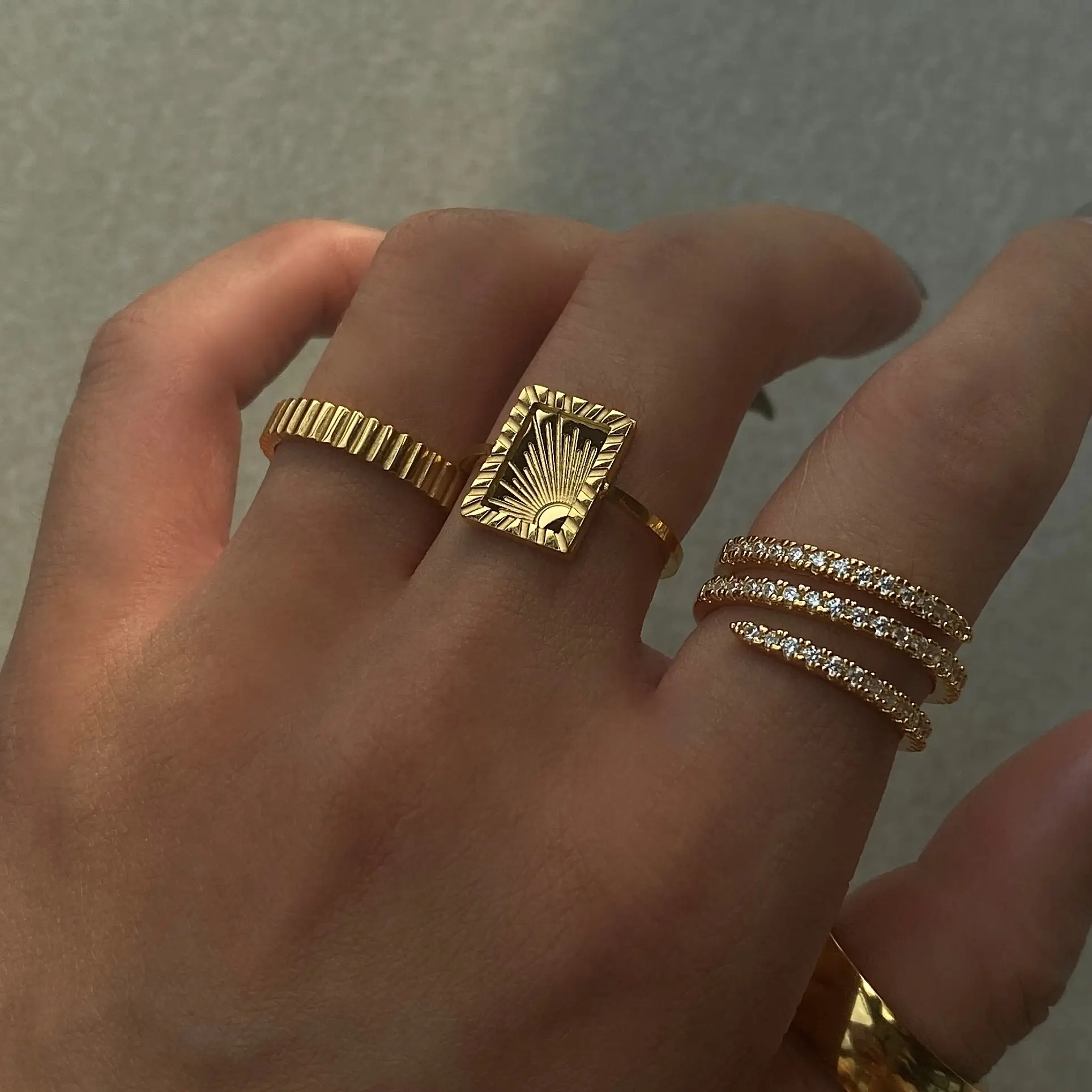 2021 Dazan New Custom High Quality 18k Gold Plated Adjustable Zircon Brass Finger Cubic Zirconia Couple Engagement Rings Women
