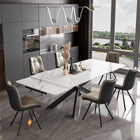 Table à manger rectangulaire escamotable et pliable en bois et pierre, style luxe léger, pour petits appartements et maisons simples