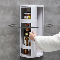 Étagère d'angle de salle de bain à 3 niveaux, 360° °   Étagère de rangement rotative, étagère triangulaire à bords festonnés pour salle de bain et cuisine