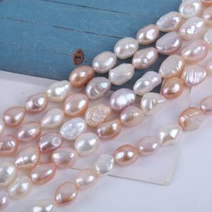 Perles d'eau douce naturelles baroques à trou droit, de couleur blanche et violette mélangée, Zhuji 18cm8-9mm, pour la fabrication de bijoux DIY, perles lâches à deux faces - Product Image 4