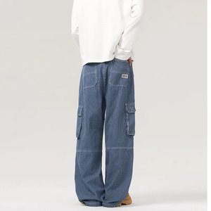 Pantalones vaqueros largos rectos de cintura alta Retro americano con estampado de rayas, ropa informal estilo Hip Hop, pantalones vaqueros sueltos de pierna ancha con costuras multibolsillos - Product Image 4