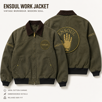 Fabricant de vestes sur mesure pour hommes, vestes de style rétro en toile de coton, col en velours côtelé, effet délavé, streetwear, patchwork, vêtements de travail, vestes de type barn