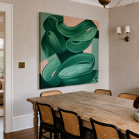 Peinture à l'huile abstraite peinte à la main, motif ruban vert, sur toile, taille personnalisée, fournisseur en gros pour hôtels et maisons