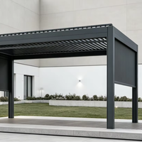 Pergola Louvered Bermotor Pintar dari Paduan Aluminium Kekuatan Tinggi Model 163, Tahan UV, Gazebo Teras Luar Ruangan