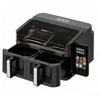 Friteuse à air double zone AOJA 9L à économie d'énergie 2400W Classe A avec fenêtre visible et écran tactile pliable pour importateurs UE et Moyen-Orient