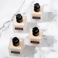Botol pompa foundation cair 30ml 50ml, kosmetik rias persegi kosong kaca buram