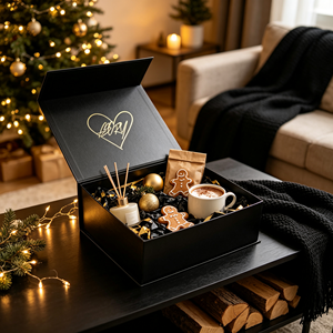 Coffret Cadeau de Noël Noir avec Diffuseur, Boules de Noël, Mug au Cacao et Pain d'Épices, Couverture, Emballage pour Arbre de Noël, Vente en Gros, Bocaux à Roseaux, Ensemble Cadeau - Product Image 1