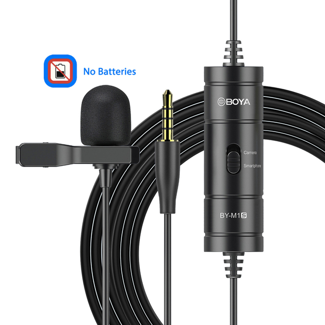 BOYA BY-M1S 3.5mm Wired Lavalier Microphone for Smartphone PC Camera Lapel Mic Recording Youtube Live Streaming 6M Cable BY-M1