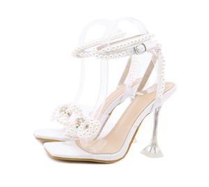 Summer New Fashion Women's High Heel <b>Shoes</b> Square Bow Buckle High Heel Sandals Crystal Support OEM - Product Image 3