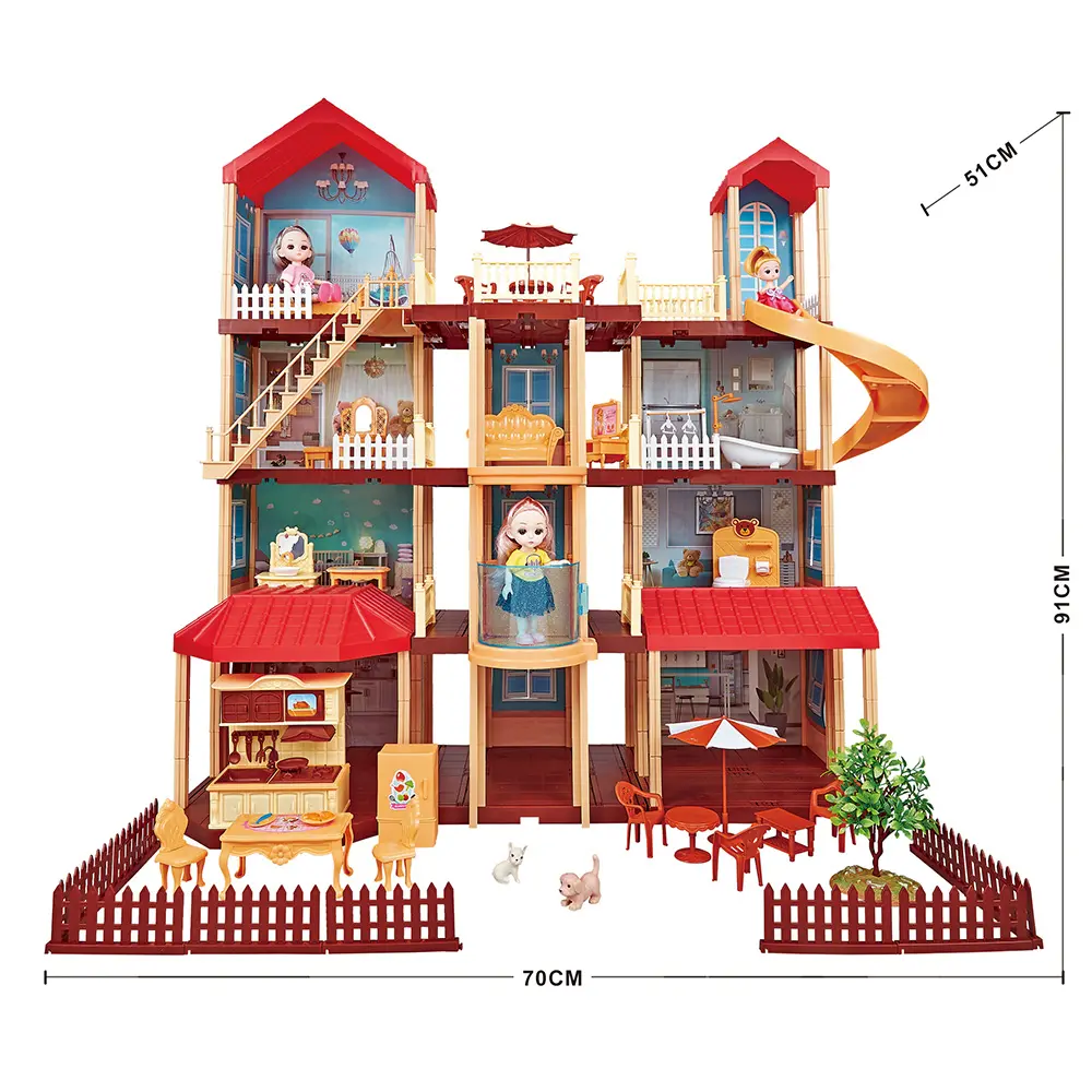 DCドールハウス赤ちゃんのおもちゃのためのプラスチッククラシック卸売ゲームキッズセットスライドとライト付きの女の子の家のための人形