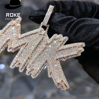 Pendentif personnalisé en or 9K 10K 14K 18K avec initiale MK pavée de diamants de laboratoire VVS, chaîne, bijoux hip-hop pour hommes