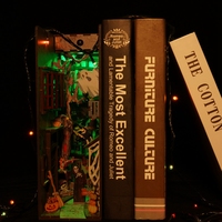 IIECREATE SL-02 Spooky Alley Maison miniature en bois 3D à assembler, jouet de décoration de bibliothèque, ensemble de meubles de maison de poupée en bois unisexe
