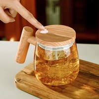 Mug mélangeur électrique automatique portable 400 ml avec agitateur magnétique intégré, design en bois et verre, pour café, thé, lait et cacao