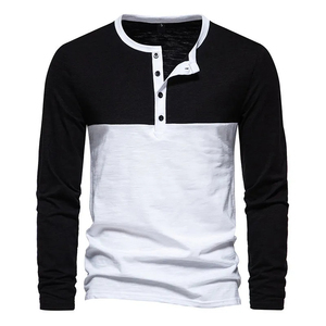 Nouveaux styles Chemise de base à manches longues à quatre boutons Col Henry Col rond Polyester Couleur mélangée T-shirt à manches raglan - Product Image 4