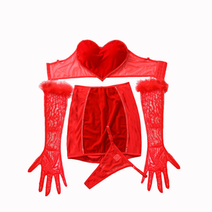 Nouvel ensemble de lingerie sculptante ODM en maille rouge « Love This Life », respirant, confortable et sexy, quatre pièces - Product Image 1