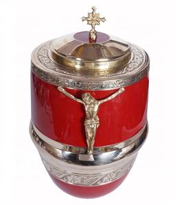 Urna Funeraria para Adultos, Roja Brillante, de Latón, Estilo Europeo, Urna Decorativa de Metal para Cenizas, Urna de Cremación de Metal con Cruz Católica - Product Image 2