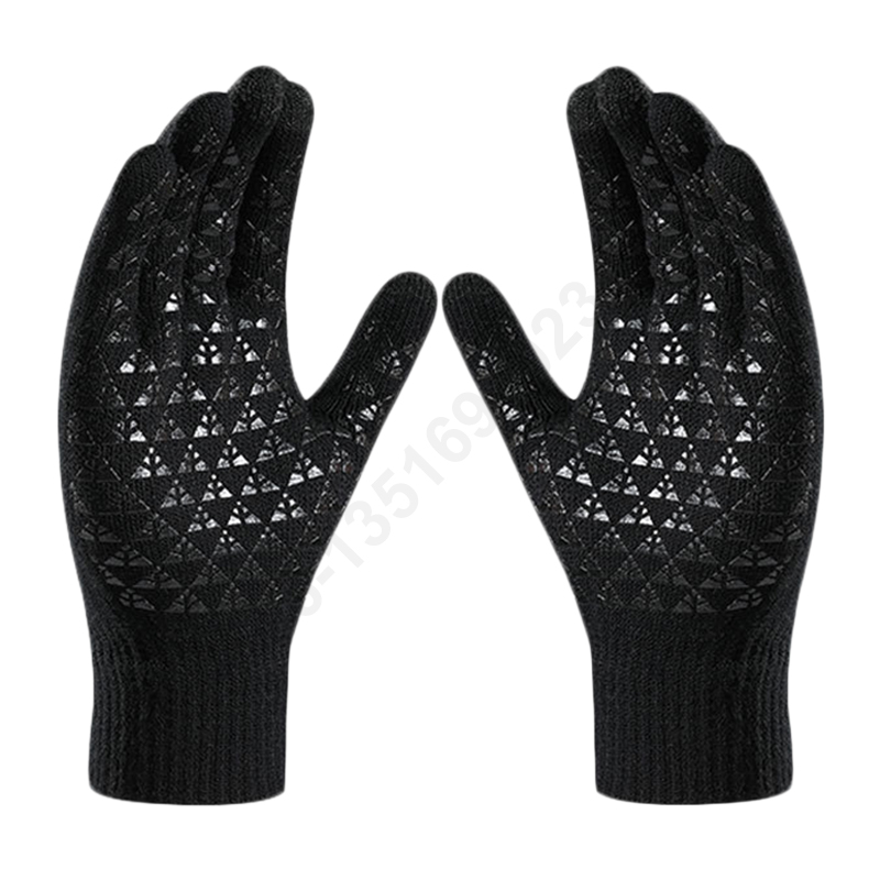 Новые стильные женские и мужские кашемировые вязаные перчатки с начесом сохраняют тепло Зимние перчатки для сенсорного экрана Нескользящие перчатки в горошек из ПВХ