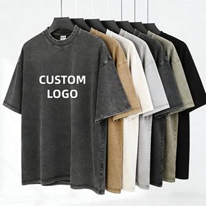 T-shirt vintage surdimensionné pour homme en coton lourd 275 GSM, 100 % coton, délavé à l'acide, impression DTG, logo personnalisé, rétro, OEM - Product Image 1