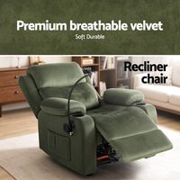 Fauteuil inclinable avec fonction chaleur et massage, fauteuil inclinable en velours |   Canapé confortable avec support pour téléphone et accoudoirs larges
