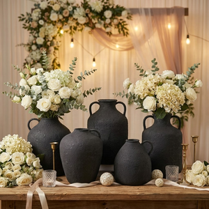 Vase Moderne en Fer Noir Mat pour Décoration Intérieure, Pot de Fleurs Sculptural Minimaliste, Centre de Table de Mariage, Jardinière Vintage - Product Image 2