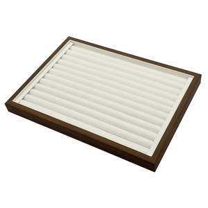 Khay đựng trang sức bằng gỗ óc chó nâu bán buôn, khay rỗng, khay trưng bày trang sức 12 ngăn/24 ngăn, bên trong màu trắng - Product Image 2