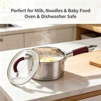 Ensemble de casseroles en acier inoxydable de qualité supérieure, pot à lait, casserole, compatible induction et gaz, passe au lave-vaisselle, poignées en silicone doux au toucher, couvercle en verre
