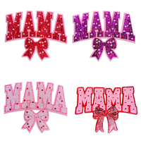 Vente en gros de patchs pour maman brodés fête des mères grande taille patchs pour maman brodés au fer sur chenille patchs pour vêtements à paillettes mixtes MAMA