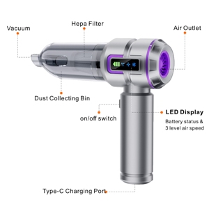 Máy hút bụi cầm tay không dây <span class=keywords><strong>mini</strong></span>, công suất cao 120W, 75dB, dung tích 0.2L, dùng cho ô tô & gia đình, sử dụng pin - Product Image 2