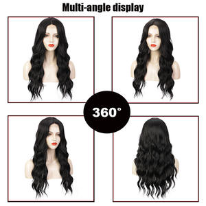 Peluca con malla frontal resistente al calor <span class=keywords><strong>KAMA</strong></span> para mujer, fibra sintética de raíz oscura, parte media rizada ondulada para uso diario en fiestas, estilo largo ondulado - Product Image 4