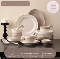 Service de table en porcelaine couleur thé au lait nordique, vaisselle en céramique à rayures verticales, réutilisable pour la maison