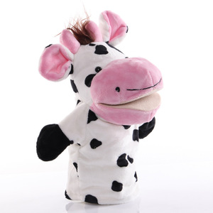 Zachte pluche koeienhandpop van PP-katoen voor kinderen, interactief vertellen van verhalen, schattig knuffeldier voor fantasierijke spelletjes en stressverlichting - Product Image 1