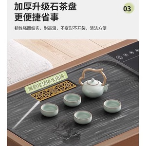 Solid Wood Tea <b>Table</b> With Kettle Integrated <b>Coffee</b> <b>Table</b> For Balcony Or Office Natural Wood Color - Product Image 3