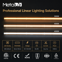 Bande LED COB à découpe libre 528 LED 2700K 3000K 4000K 6000K 12V/24V RA90 pour éclairage domestique, boîte lumineuse et rétroéclairage BIS ETL CE