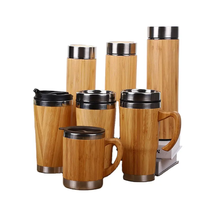 Tasse à café en bambou tasse Double paroi en acier inoxydable Portable en bois voyage café verre ventouses paille sûr enfant en bas âge enfants fibre