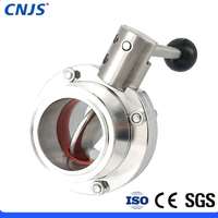 Vanne papillon sanitaire en acier inoxydable CNJS Wenzhou SS304 316L 25 mm 4'' DN200 avec poignée de traction, boule noire
