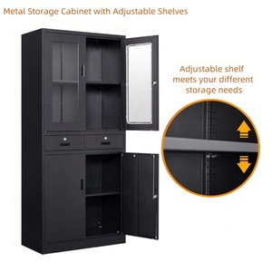 Metal Filing Cabinet with 2 Drawer Office Organization Glass Door Steel Storage Cupboard with Display <b>Windows</b> - Product Image 3