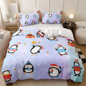 Ensemble de housse de <span class=keywords><strong>couette</strong></span> moderne en forme de <span class=keywords><strong>pingouin</strong></span> de dessin animé imprimé en 3D, 100% polyester, écologique, personnalisable, ensemble de literie pour la maison en trois pièces - Product Image 5