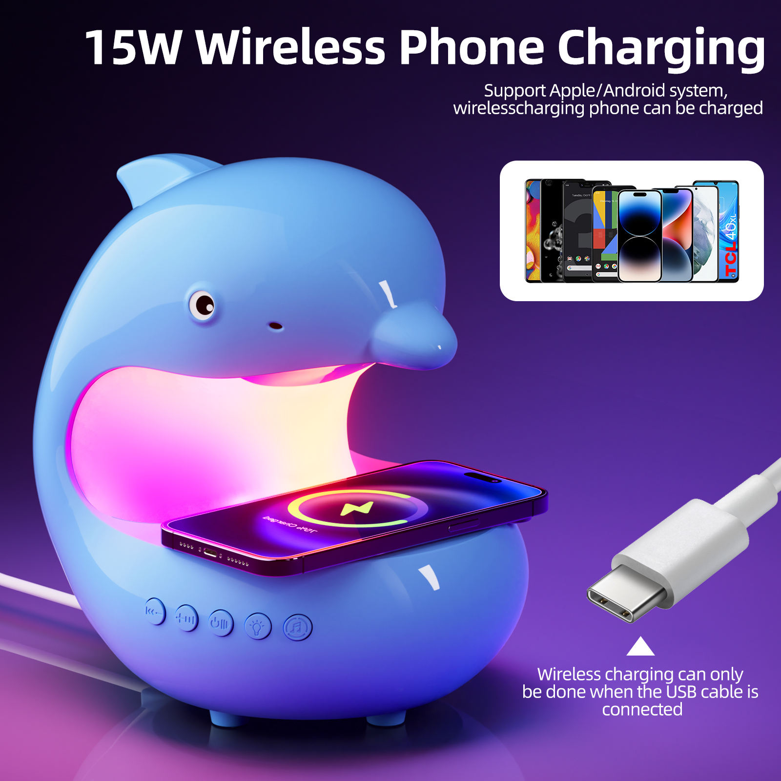 ORANGLES Smart Wireless Charging Lamp | RGB Music Table Lamp with Phone Charger for Bedroom - Kuwait - detailed closeup view - illustrating benefits - Image 3 of 6 | created for all | Shop Smart Wireless Charging Lamp | RGB Music Table Lamp with Phone Charger for Bedroom - Kuwait North Carolina | Free Shipping ORANGLES