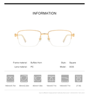 Gafas Borregls de cuerno de búfalo para hombre, montura cuadrada de lujo de diseñador, gafas de vista para mujer, semimontura, ópticas, 0035