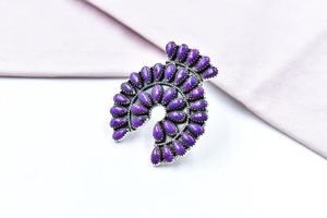 Anillo Naja Ajustable de Plata de Ley y Turquesa con Dalia Morada Hecha a Mano, Mayorista Indio - Product Image 2