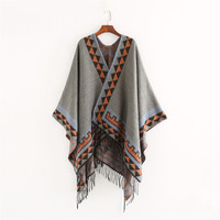 Landfond Épais Doux Écharpe Châles Cape Glands Élégant Chaud Personnalisé Hiver Tricoté Écharpes Triangle Imprimé Femmes Poncho