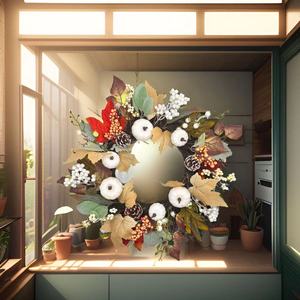 Artificial Autumn <b>Wreath</b> With White Pumpkins Maple Leaves Berries For Home Decor 40Cm - Product Image 3