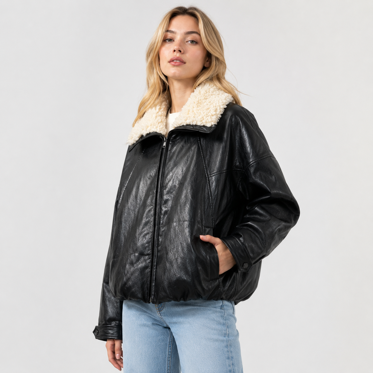Black with Cream Fur Collar