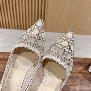 Zapatos de Tacón Alto con Diseño de Cielo Estrellado Brillante, Parte Superior de Malla, Patrón Clásico de Mimbre, Pedrería Brillante, Forro de Piel de Oveja para Mujer - Product Image 6