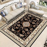 Tapis d'appoint personnalisé en velours beige et noir, motif médaillon persan, imprimé, antidérapant, doux, pour salon, style vintage oriental