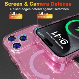Coque de téléphone transparente magnétique à paillettes ondulées de qualité pour iPhone 17 Air 16 Pro Max 15 Plus, coque arrière pour Samsung S26 - Product Image 3