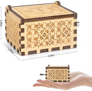 Caja de música temática 100, caja de música de madera con manivela de tamaño Mini, regalo barato de madera, caja de música de Navidad